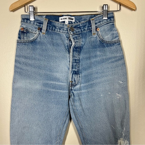 RE/DONE Levi’s USA Women’s High Rise Button Fly Denim Distressed Jeans Size 24 - Picture 2 of 16